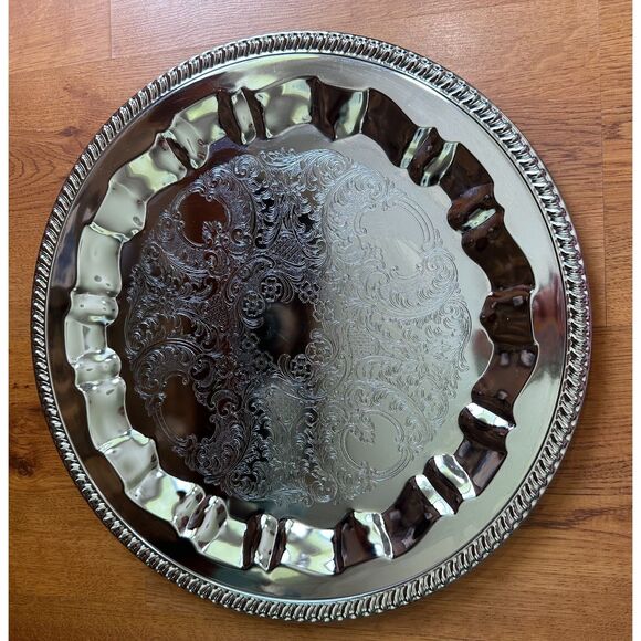 Vintage 1974 Irvinware 15" Round Hostess Tray in Box, Made in USA - Picture 11 of 11